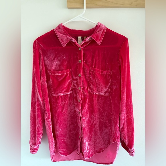 Pilcro by Anthropologie Mara Velvet Shirt – Hot Pink - Size 2 - Picture 2 of 7